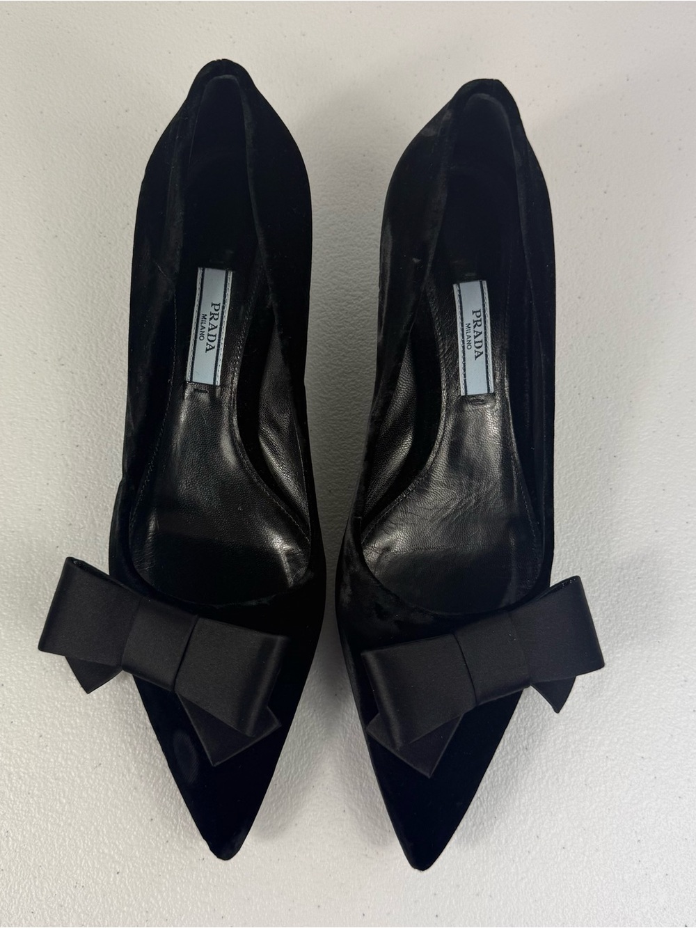 PRADA Black Bow Pointed-Toe Kitten Heel Pumps - Picture 4 of 5